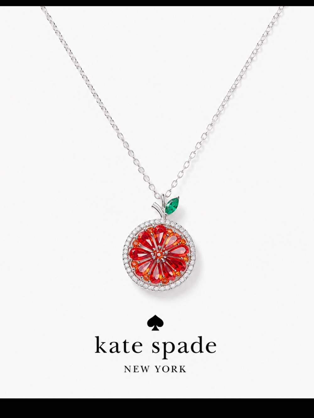 kate spade Red Citrus Slice Pendant Necklace with Green Leaf Accent